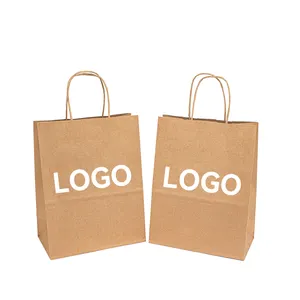 Özel Logo büyük çevre dostu hediye alışveriş ambalaj tam renkli geri dönüşümlü 100 Gsm kahverengi Kraft kağıt torbalar bükülmüş kolları ile