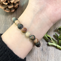 Bracelet en perles de jaspe Picasso mat de 8 mm, pierre d'équilibre et d'inspiration, bijou minimaliste en pierres précieuses naturelles, cadeau