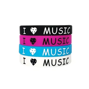 Nueva pulsera deportiva I Love Music Pulsera de silicona Hip Hop Rock Music Party Pulsera de goma Logotipo personalizable