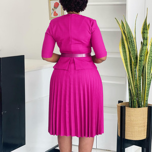 Abbigliamento Femminile Ultimo Design, Abiti da Ufficio per Signore, Vestiti Casual Eleganti <span class=keywords><strong>con</strong></span> Mezza Manica, Scollo a V, Plissettati, Abiti da Chiesa <span class=keywords><strong>con</strong></span> <span class=keywords><strong>Cintura</strong></span> - Product Image 4