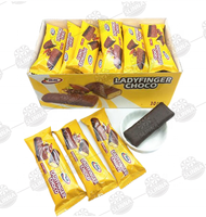 Vente en gros de biscuits au chocolat Halal Ladyfinger, barres de biscuits enrobées de chocolat, 30 pièces, boîte de présentation sur comptoir, emballage individuel, collation croustillante