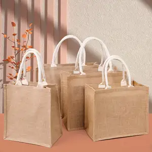 Bolsa De Linho Retro Tote Bag Impermeável Grande Capacidade Saco De Compras Bolsa Personalizada Logo Juta Saco De Mão