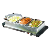 Chauffe-Plats Électrique Antronic 3x2.5L en Acier Inoxydable, Plateau Isotherme pour Buffet Domestique