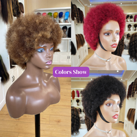Perruques courtes bouclées afro en cheveux humains, style pixie, 6 pouces, effet volumineux, pour femmes noires, fabriquées à la machine, prêtes à porter