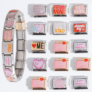 Italian Modular Stainless Steel Charm Bracelet With DIY Lettering Heart Pattern Women's Jewelry Gift Accessory - Product Image 1