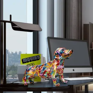Grande Scultura di Cane Bassotto in Resina Ecologica, Stile Graffiti Dipinto a Mano, Certificata CE, Colore Personalizzabile, Statua Decorativa per la Casa - Product Image 4
