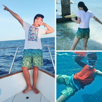 Ensemble de plage unisexe pour couple, séchage rapide, résistant à l'eau, nylon/cachemire, motif géométrique, fermeture à cordon, short de plage ample