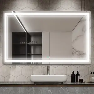 핫 세일 LED 미러 스마트 터치 센서 안티-안개 목욕 벽 거울 욕실 LED 거울 화면 기능 사용자 정의