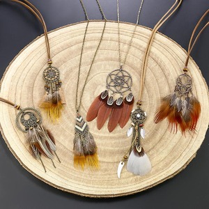 Feather Tassel <b>Necklace</b> Alloy <b>Long</b> Sweater Chain Boho Style Unisex Jewelry Gift - Product Image 1