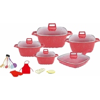 Ensemble de 25 pièces de batterie de cuisine en aluminium moulé sous pression avec revêtement antiadhésif en pierre médicale, compatible gaz et induction, avec couvercles