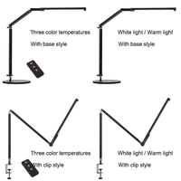 Lampe de bureau moderne à abat-jour détachable, lampe de table LED électrique simple avec bras pliable et pince/base, éclairage flexible à large angle