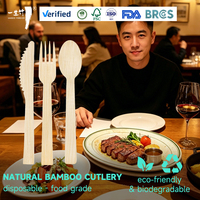 Ensemble de fourchettes et cuillères jetables en bambou de luxe, compostables, biodégradables, écologiques, avec serviette, emballage personnalisé OEM