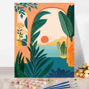 Commercio all'ingrosso personalizzato sole fai da te pittura ad olio con i numeri pittura paesaggio adulti sud-est asiatico dipinto a mano pianta immagine parete decorazioni per la casa - Product Image 1