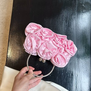 High-end Satin Double-sided Rose Bridal Dinner <b>Square</b> Magnetic Closure Bag Rich Girl Ladylike Cheongsam Dress Tanjing - Product Image 5