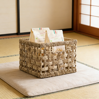 Panier de rangement tressé à la main en jonc de mer naturel, panier organisateur à tressage ouvert, panier décoratif pour étagères et salon