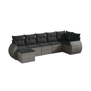 Ensemble de canapés de jardin en rotin PE gris avec coussins en mousse haute densité, mobilier d'extérieur au design contemporain - Product Image 1