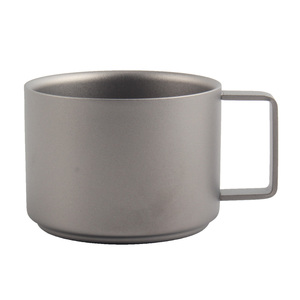 Pure Titanium Double Wall Coffee Mug Ultralight Insulated Espresso <b>Tea</b> Cup Metal Water Tumbler with Square Handle - Product Image 1