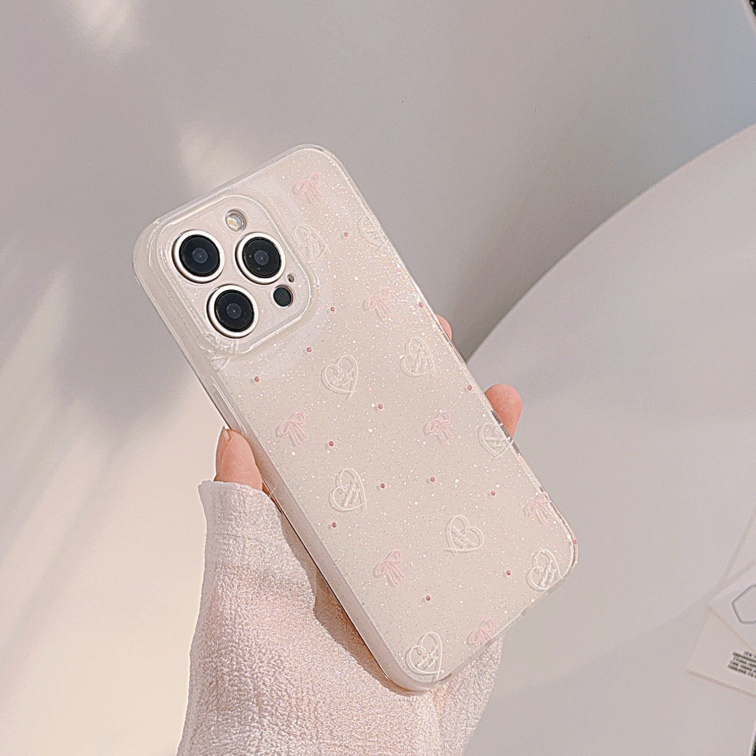 White, white love heart pink knot