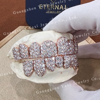 Grillz personnalisés en usine, unisexe, style Hip Hop, en argent sterling 925 plaqué or rose, avec micro-incrustations de moissanite laboratoire en forme de nid d'abeille