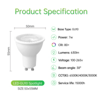 Spot LED GU10 3-en-1 à température de couleur commutable 7W 630lm 3000K-6500K 38 °   Lampe IC-DRIVE 100-265V pour affichage