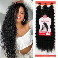 Cheveux synthétiques pour tresses au crochet Ocean Wave 3X Deep Wave 300g - Cheveux ondulés et bouclés pour tresses bohèmes - Fibre haute température