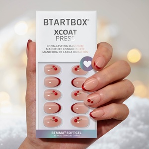 Uñas Postizas de Gel Suave 3D Color Rojo Cereza con Punta Francesa, Uñas Postizas Extra Cortas con Forma de Almendra, Uñas Postizas Personalizadas para Navidad - Product Image 1