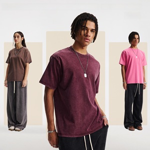 T-shirt da <span class=keywords><strong>uomo</strong></span> in jersey di cotone 100% pesante, stile casual vintage, lavaggio effetto invecchiato, di marca alla moda. - Product Image 2