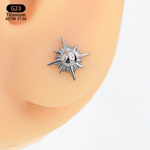 <b>Titanium</b> Eight Pointed Star Earrings 7.8mm Internal Thread Lip <b>Studs</b> Ear Cartilage Jewelry Body Piercing Replacement Head - Product Image 3