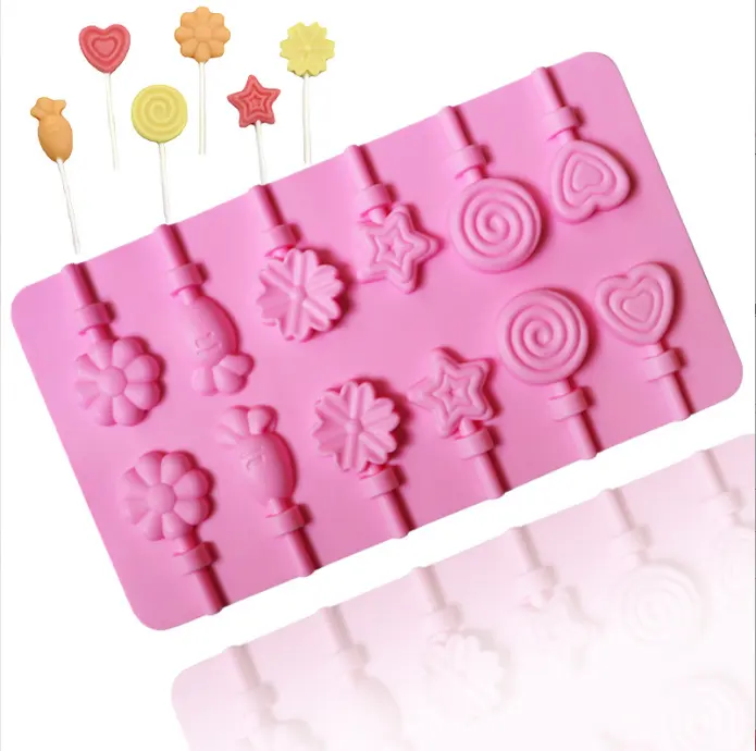 Moldes de silicone n011 com 12 buracos, molde de flor, estrela, formato de coração, para pirulito, festas, feriados, cozinhar