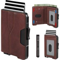 Portefeuille de luxe pour homme en cuir véritable de qualité supérieure avec porte-cartes escamotable, portefeuille magnétique RFID, porte-cartes de crédit pour homme