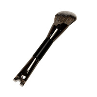 Pinceau de maquillage portable 2-en-1 à double embout : pinceau plat pour fond de teint et pinceau compact angulaire pour poudre, format voyage, marque privée