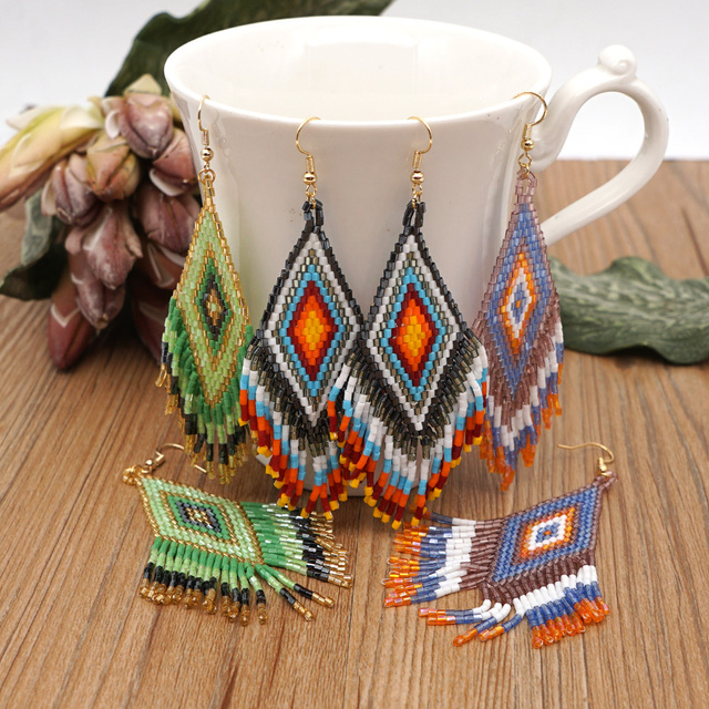 Ximang Wholesale Dangle Bohemian Colorful Beaded Earring Women Tassel Handmade Fashion Jewelry Bead