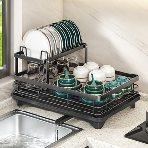 Kitchen Drain <b>Rack</b> 2 Tier Foldable Movable Sink <b>Dish</b> Drying <b>Rack</b> Tableware Storage Box - Product Image 3