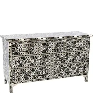 BONE INLAY BEDSIDE TABLE IN FLORAL DESIGN / CUSTOMIZED BONE INLAY CHEST DRAWER FROM INDIA