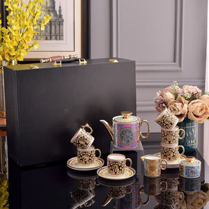 Service à thé en céramique de luxe à 15 pièces, best-seller, avec poignée dorée, en porcelaine osseuse, tasse à café - Product Image 3
