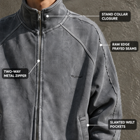 Survêtement gris personnalisé de haute qualité pour homme : Vestes de survêtement zippées à col et pantalons de survêtement à coupe droite pour le sport vintage