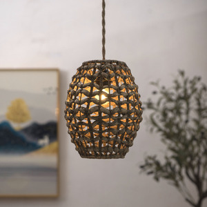 Lámpara colgante ovalada tejida a mano E27 LED con pantalla de paja negra y amarilla para hotel, casa de huéspedes, restaurante. - Product Image 2