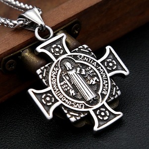 yunnique Stainless Steel <b>Cross</b> Pendant Necklace For Men Saint Benedict Exorcism Charm Punk Hip Hop Jewelry Gift - Product Image 2
