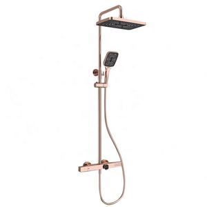 Juego de ducha termostática moderna, venta al por mayor de fábrica, sistema de lluvia de oro rosa, chorro de masaje, grifo de baño cromado hecho en latón - Product Image 6