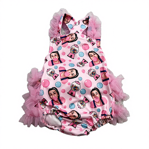 Romper rajutan bayi perempuan tanpa lengan model bubble fluffy dari bambu, desain butik dengan renda, gaya DH ODM Spring. - Product Image 1