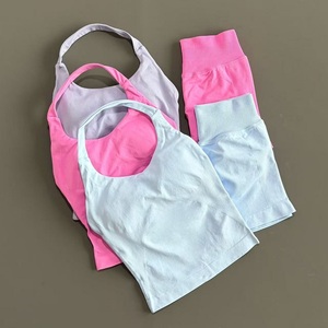Conjunto Deportivo de 2 Piezas Transpirable para Mujer, Top Halter sin Espalda, Shorts de Cintura Alta sin Costuras y de Alta Elasticidad, Conjunto Deportivo Sólido - Product Image 5