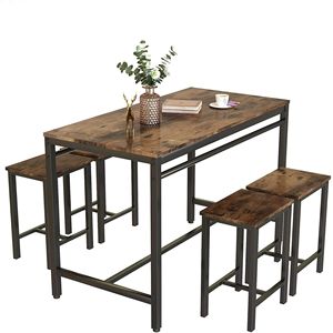 Recaceik <b>bar</b> <b>table</b> and chair set, retro brown and black kitchen dining <b>table</b> and chairs, home use round and <b>square</b> <b>bar</b> stools. - Product Image 4