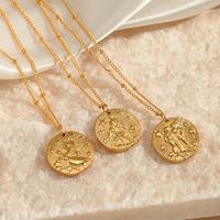 Nouveauté : Collier pendentif Horoscope vintage plaqué or 18 carats, unisexe, design gaufré, signes du zodiaque, acier inoxydable