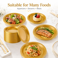 Assiettes en plastique dorées empilables de qualité alimentaire, faciles à nettoyer, rondes, en PS, pour salade, apéritif, dessert