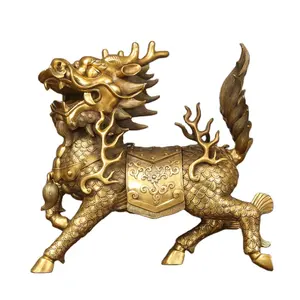 Chinese Traditionele Fengshui Messing Kirin Ornamenten Ambachten Woonkamer Kantoor Decoraties