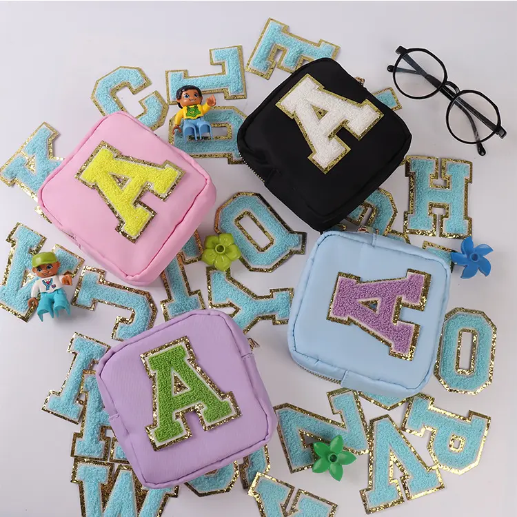 En Stock multicolore 8cm bricolage fer sur lettres patchs Alphabet Chenille lettre Patch pour vêtements