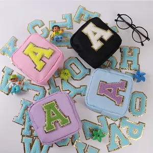 In Stock Multi Color 8cm DIY Iron On Letters Patches Glitter Alphabet Chenille Letter Patch For Clothing