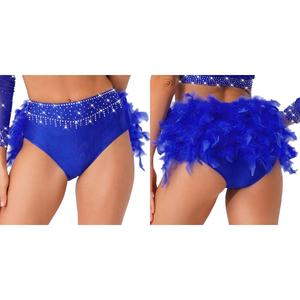 Pantalones cortos de baile para mujer, pantalones cortos con plumas, traje de baile para danza del vientre, latino, chacha, tango, competición internacional de baile de salón - Product Image 2