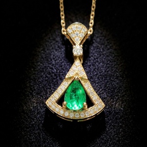 Collar Xinfly de Oro Sólido de 18K con Esmeralda Natural y Diamantes de 0.34~0.52ctw, Forma de Hoja de Ginkgo, AU750, Corte Pera, Gema Verde, Joyería Fina - Product Image 4