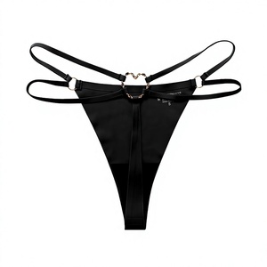 Women Black Sexy Heart Ring Thong Panties Solid Double Straps Low Waist <b>T</b>-Back Underwear Seamless G <b>String</b> Lingerie Wholesale - Product Image 4